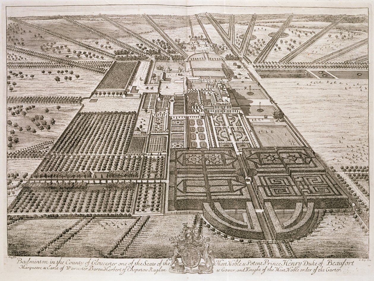 Badmintonhus i amtet Gloucester, graveret af Johannes Kip (ca. 1652-1722) (se også 192764) af Leonard Knyff