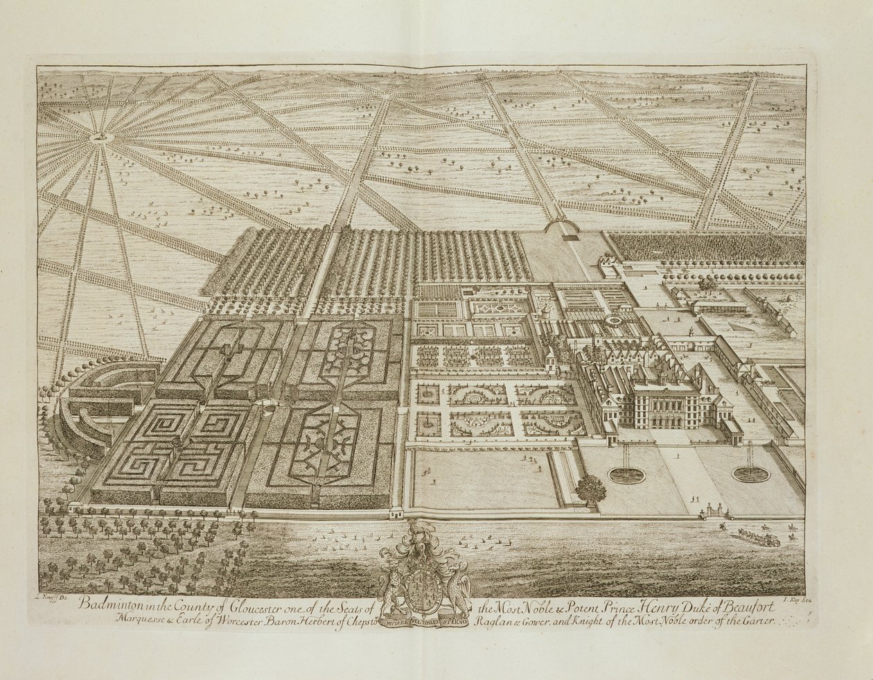 Badmintonhus i amtet Gloucester, graveret af Johannes Kip (ca. 1652-1722) (se også 192765) af Leonard Knyff