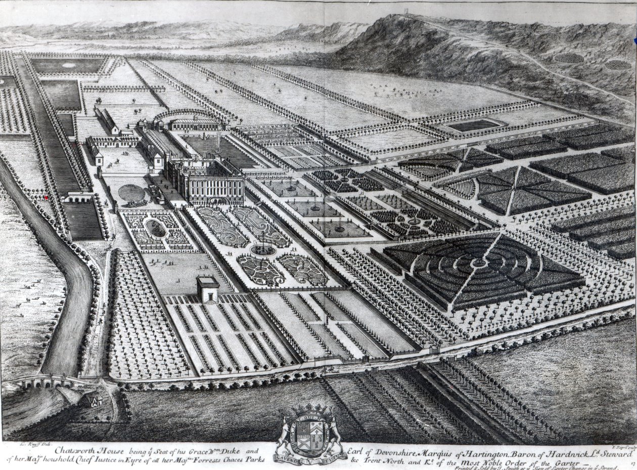 Chatsworth House, graveret af Johannes Kip af Leonard Knyff