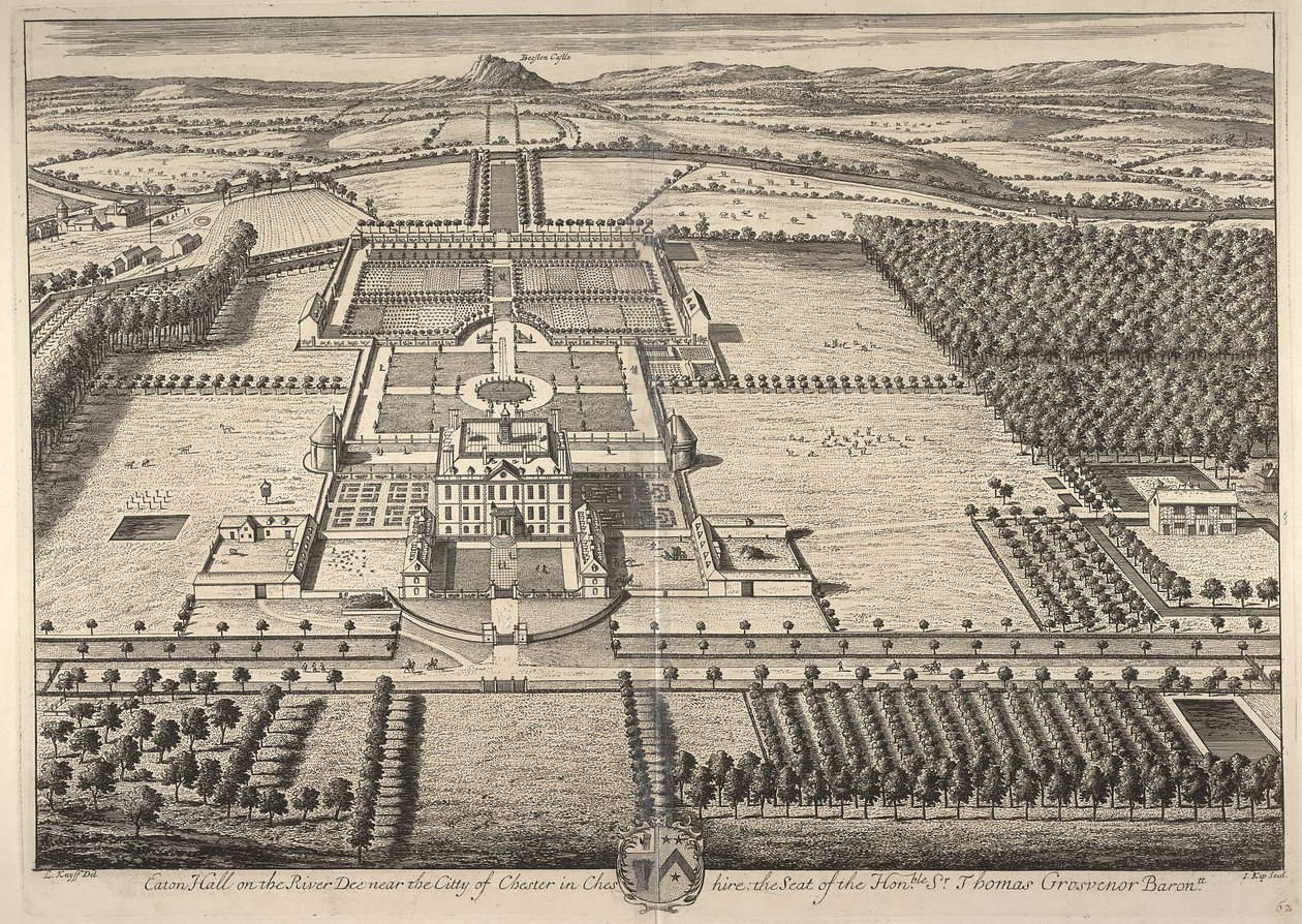Eaton Hall ved floden Dee nær byen Chester i Cheshire, sæde for den ærede Sir Thomas Grosvenor (gravering) af Leonard Knyff