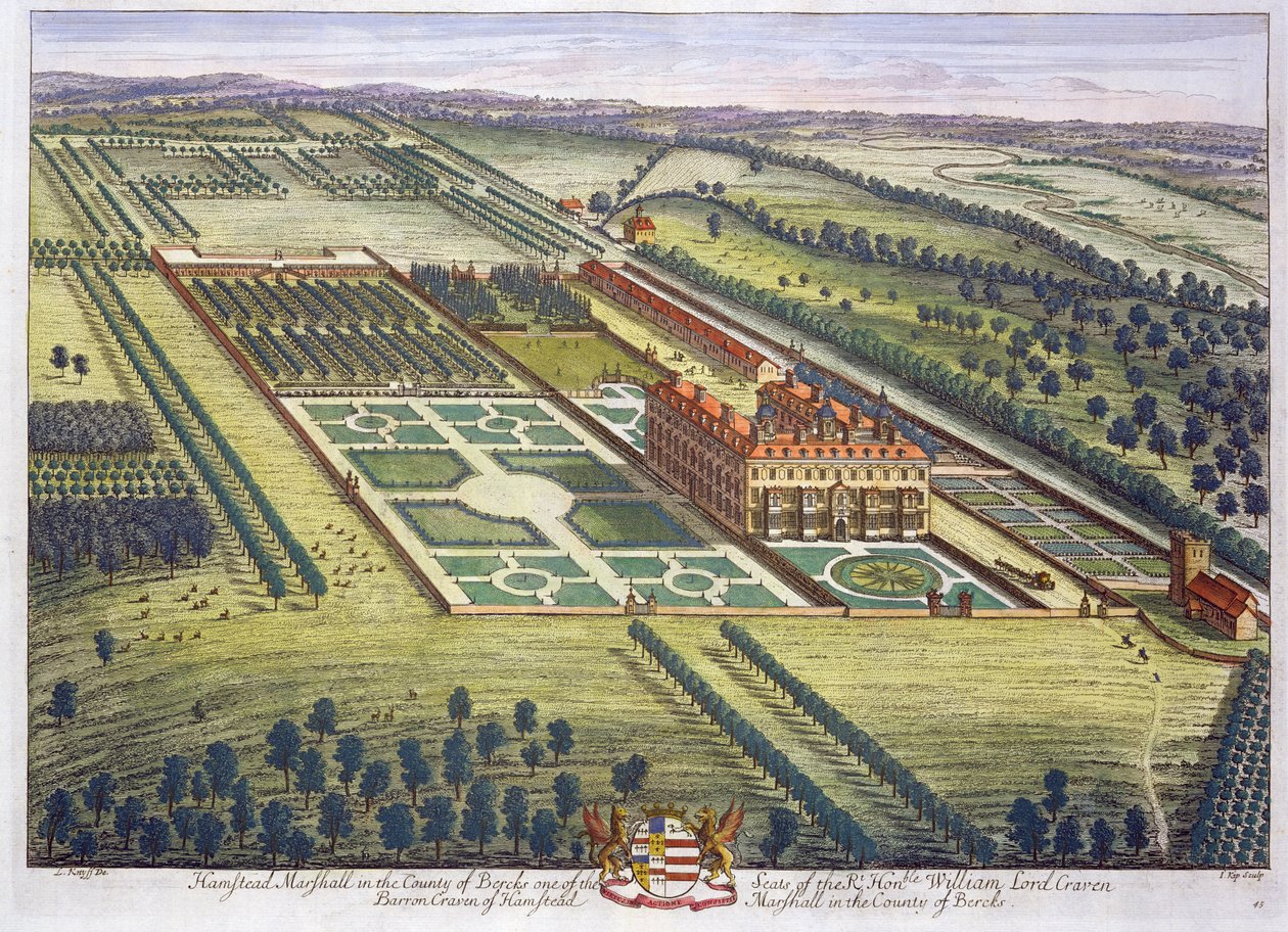 Hamstead Marshall i grevskabet Berkshire, graveret af Johannes Kip (ca. 1652-1722) af Leonard Knyff
