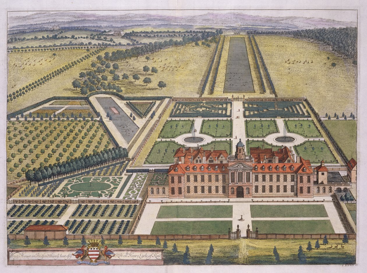 Wrest House i Bedfordshire graveret af Johannes Kip (ca. 1652-1722) af Leonard Knyff