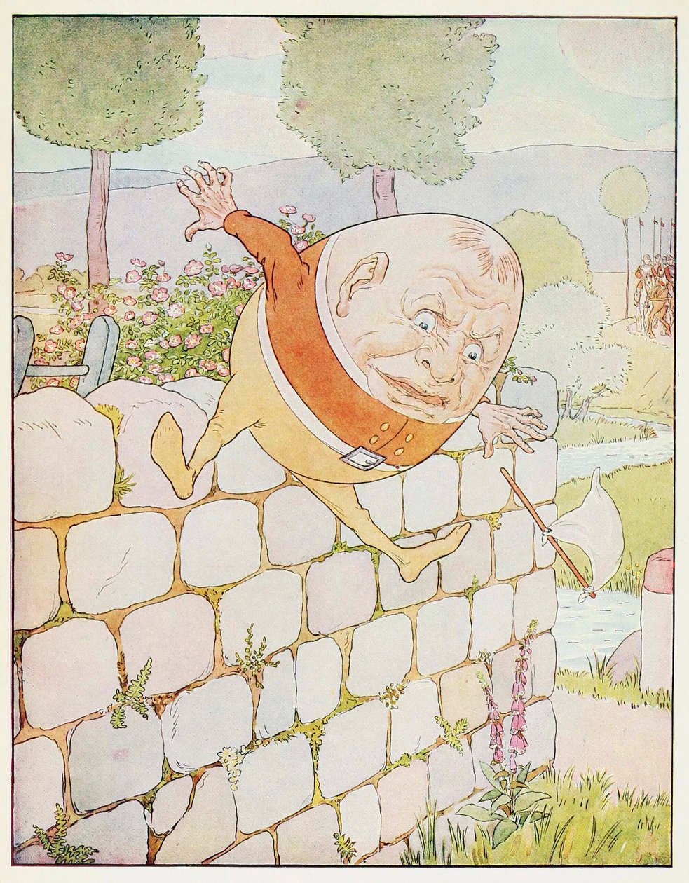 Humpty Dumpty havde et fantastisk efterår, fra A Nursery Rhyme Picture Book, pub. 1914. af Leonard Leslie Brooke