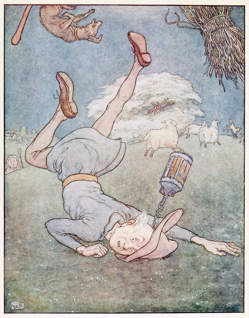 Manden i månen kom væltende ned, fra A Nursery Rhyme Picture Book, pub. 1914. af Leonard Leslie Brooke