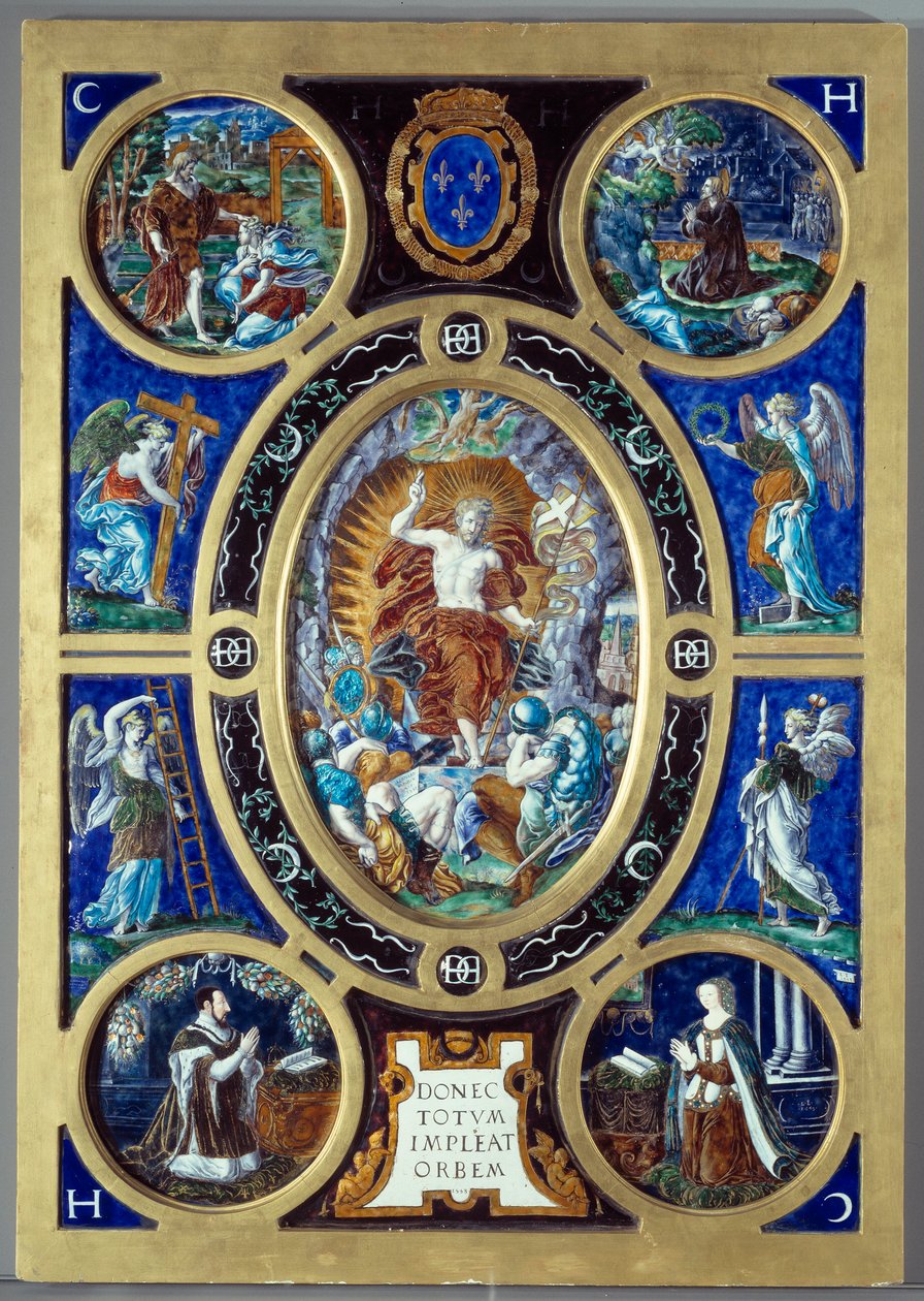Altertavle af det hellige kapel: opstandelsen. Malet emalje af Leonard Limosin (1505-1577) af Leonard Limosin