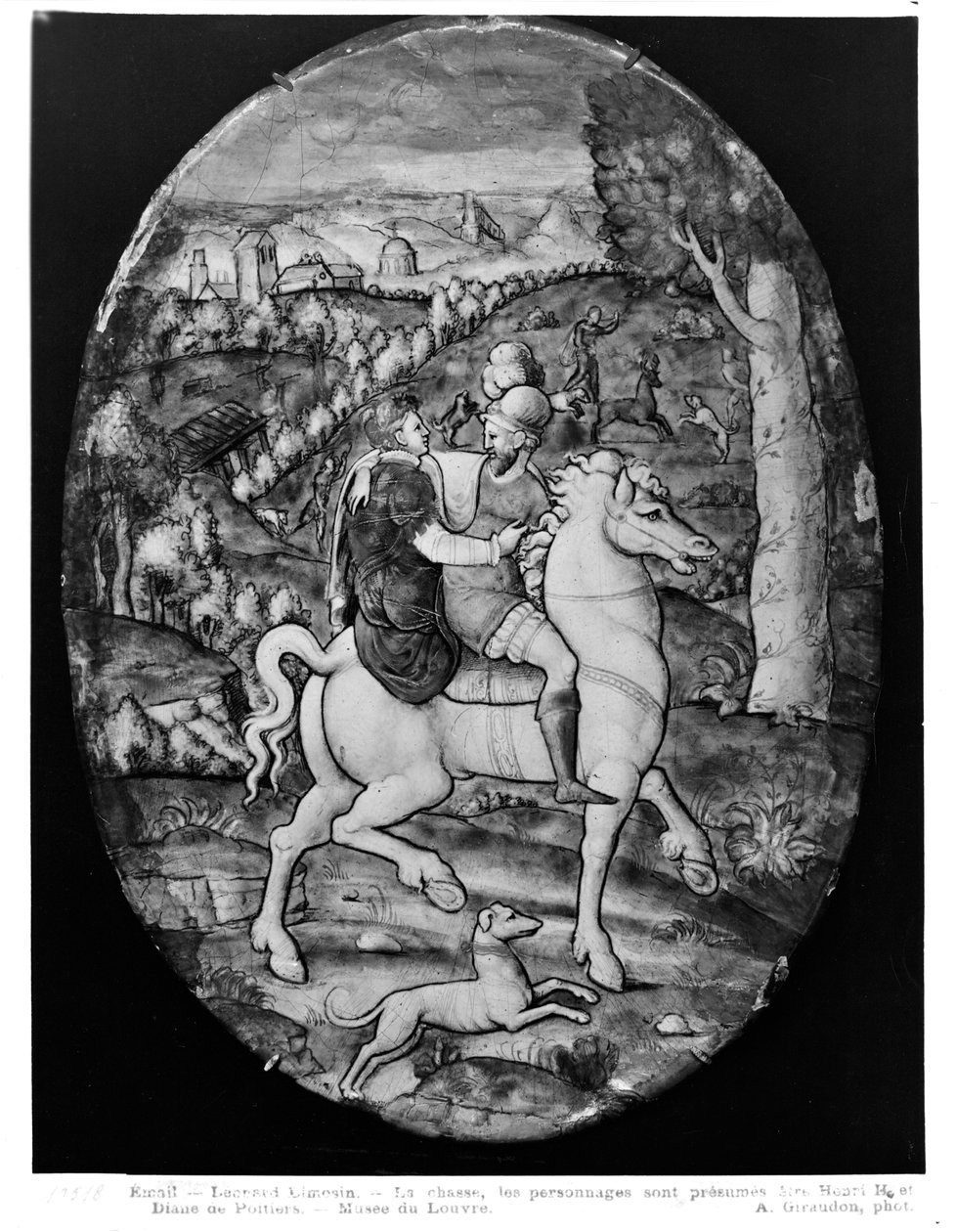 Jagt, portræt formodes at være Henri II (1519-59) og Diane de Poitiers (1499-1566) (emalje) af Leonard Limosin
