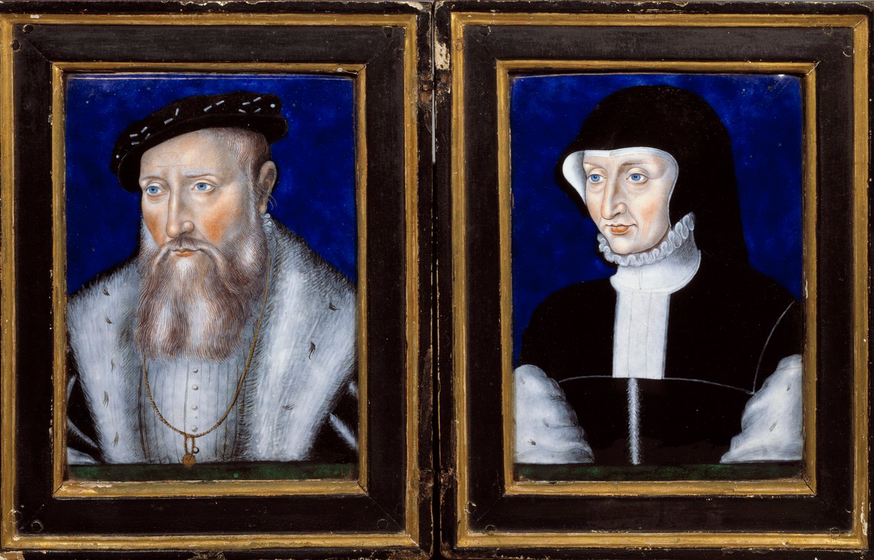 Portræt af Claude de Lorraine (1496-1550), hertug af Guise og Antoinette af Bourbon Vendome (1494-1583), hans kone Emalje malet af Leonard Limosin (1505-1577) 1550 ca. Sol. 0,25x0,2 m Ecouen, Musee national de la renaissance af Leonard Limosin