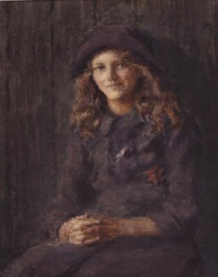 Ung pige i en lilla hat, ca. 1918 (akvarel) af Leonard Skeats