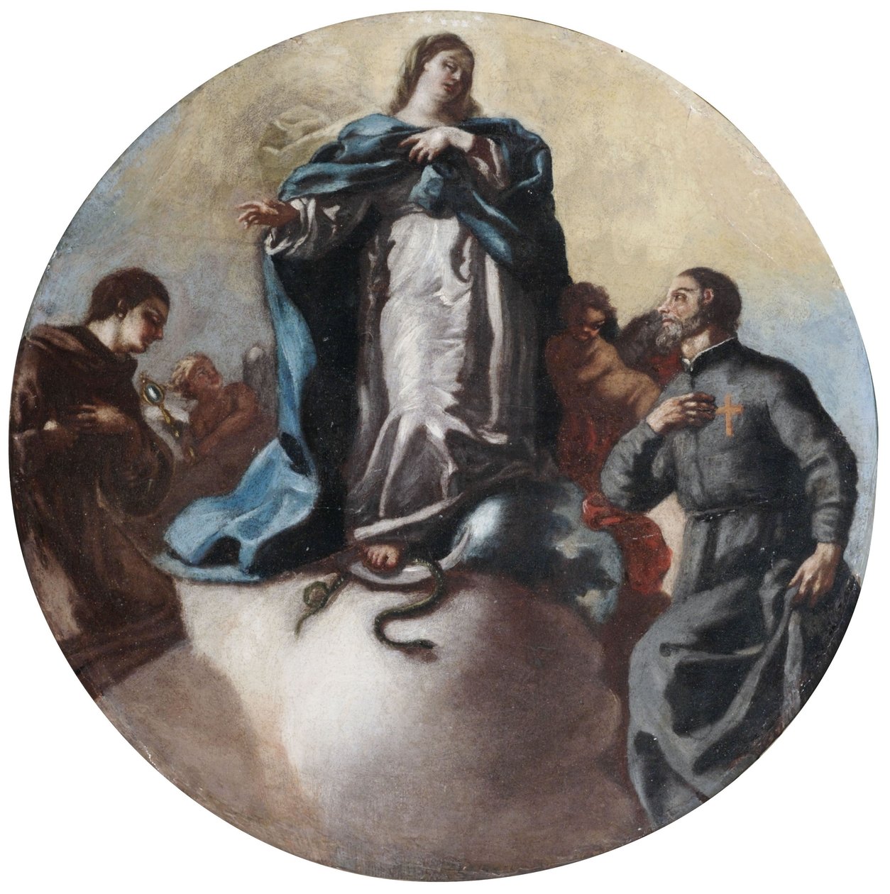 Den ubesmittede jomfru med Saint Anthony og Saint Camillus af Lellis af Leonardo Antonio Olivieri