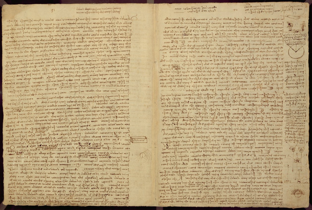 En side fra Codex Leicester, 1508-12 (sepia blæk på hørpapir) af Leonardo da Vinci