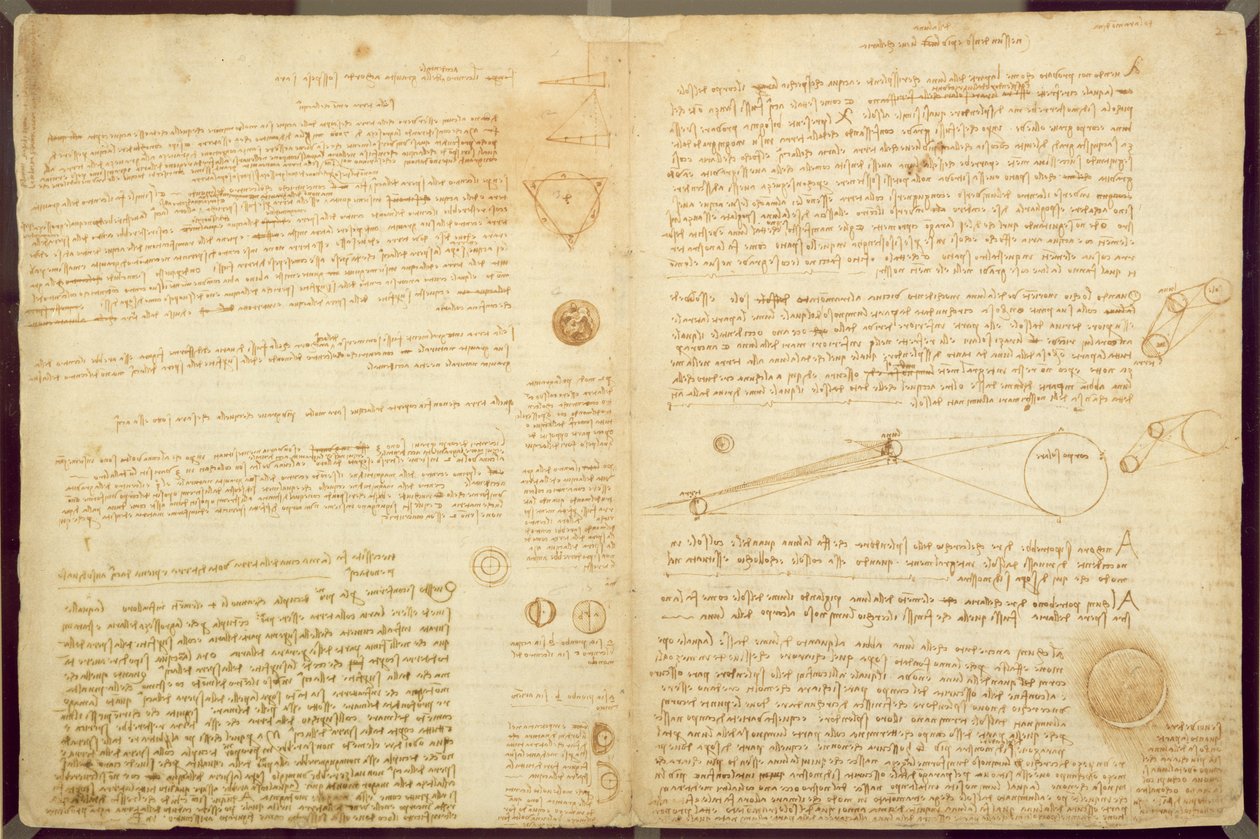En side fra Codex Leicester, 1508-12 (sepiablæk på linnedpapir) af Leonardo da Vinci