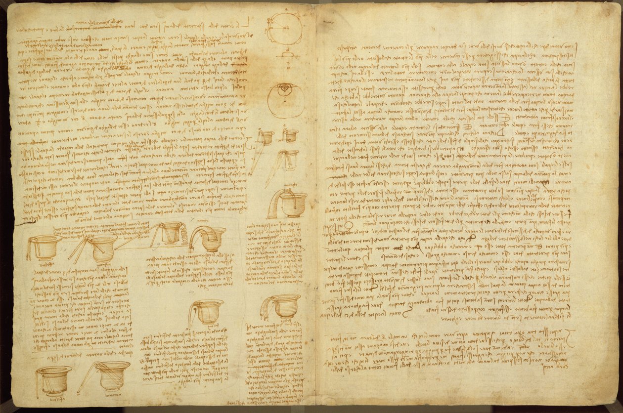 En side fra Codex Leicester, 1508-12 (sepia blæk på hørpapir) af Leonardo da Vinci