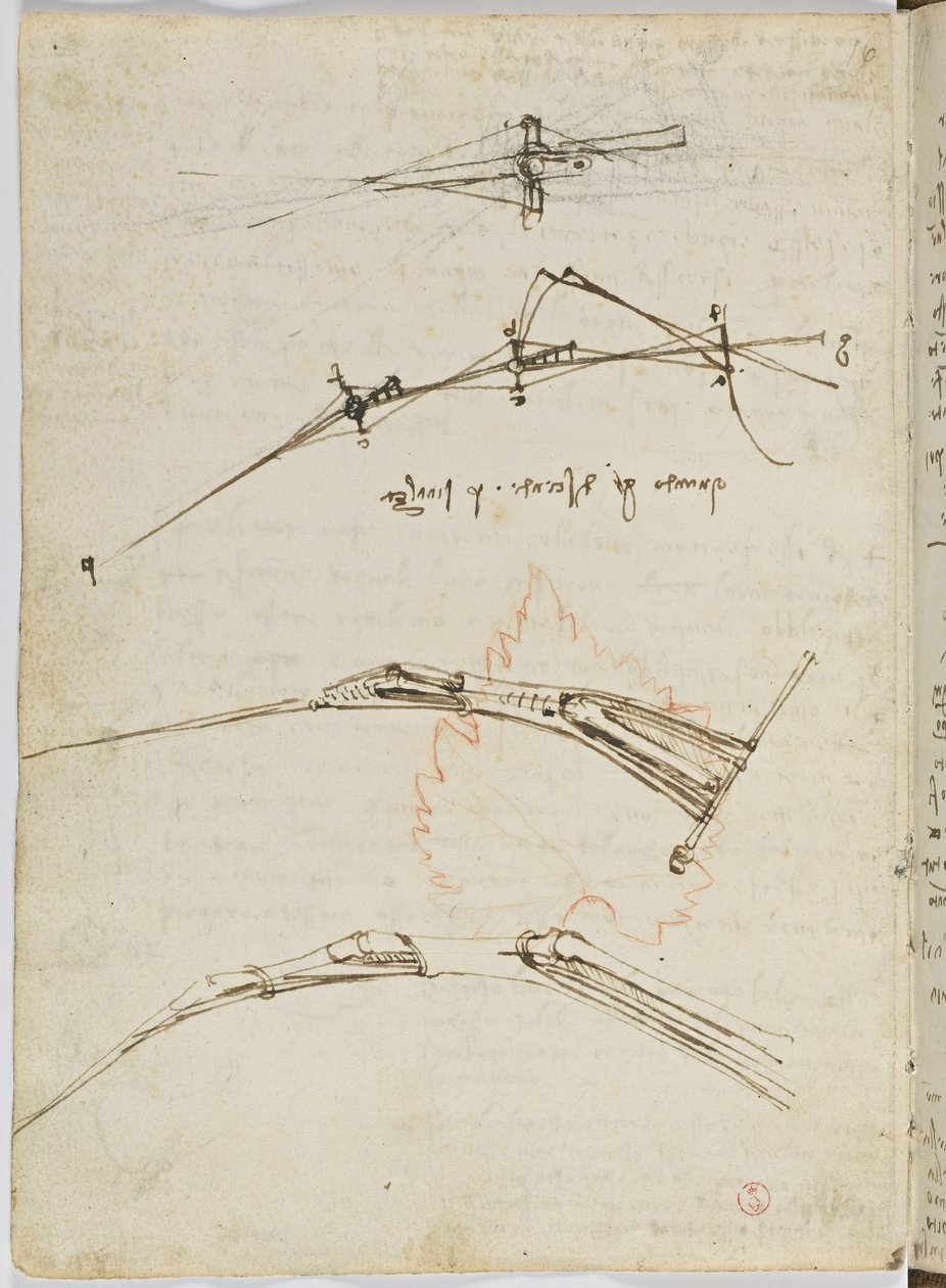 Fugleflyvningskode, ca. 1505-06, papirmanuskript, cc. 18, ark 11 verso af Leonardo da Vinci