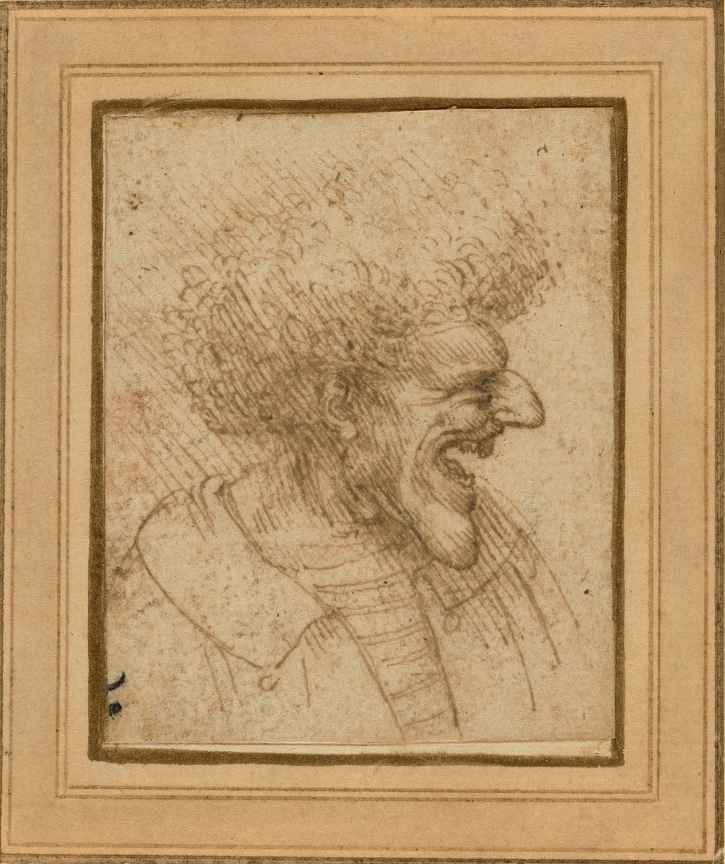Karikatur af en mand med busket hår, ca. 1495 af Leonardo da Vinci