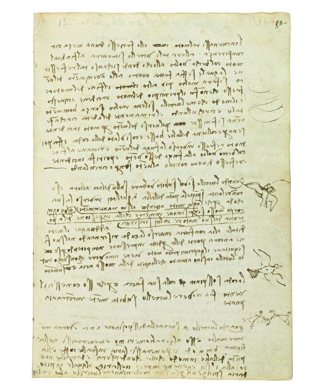 Codex på fugleflyvning, Folio 12 recto af Leonardo da Vinci
