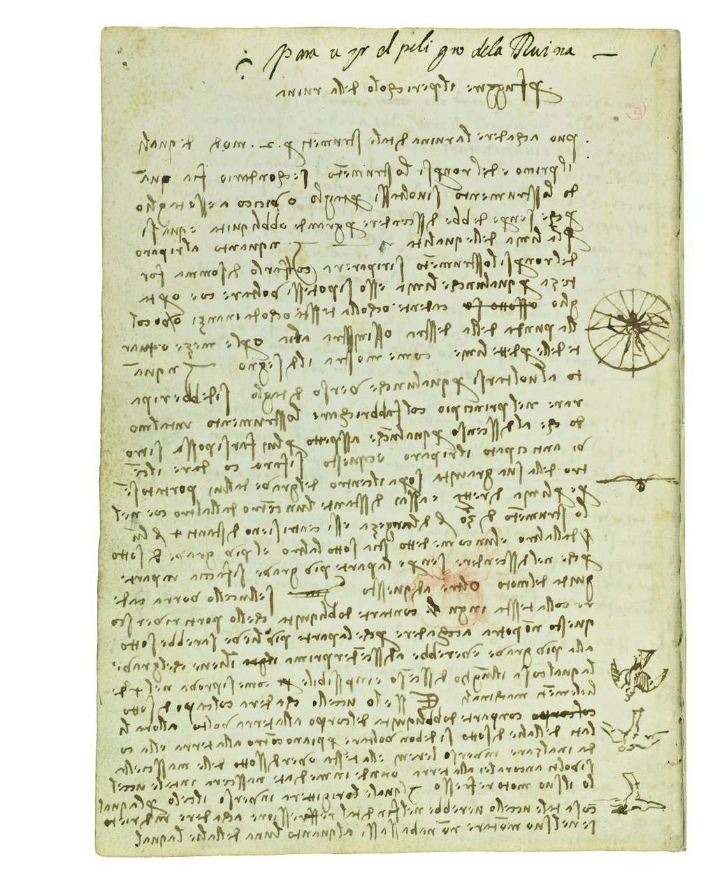 Codex om fugleflyvning, Folio 12 verso af Leonardo da Vinci