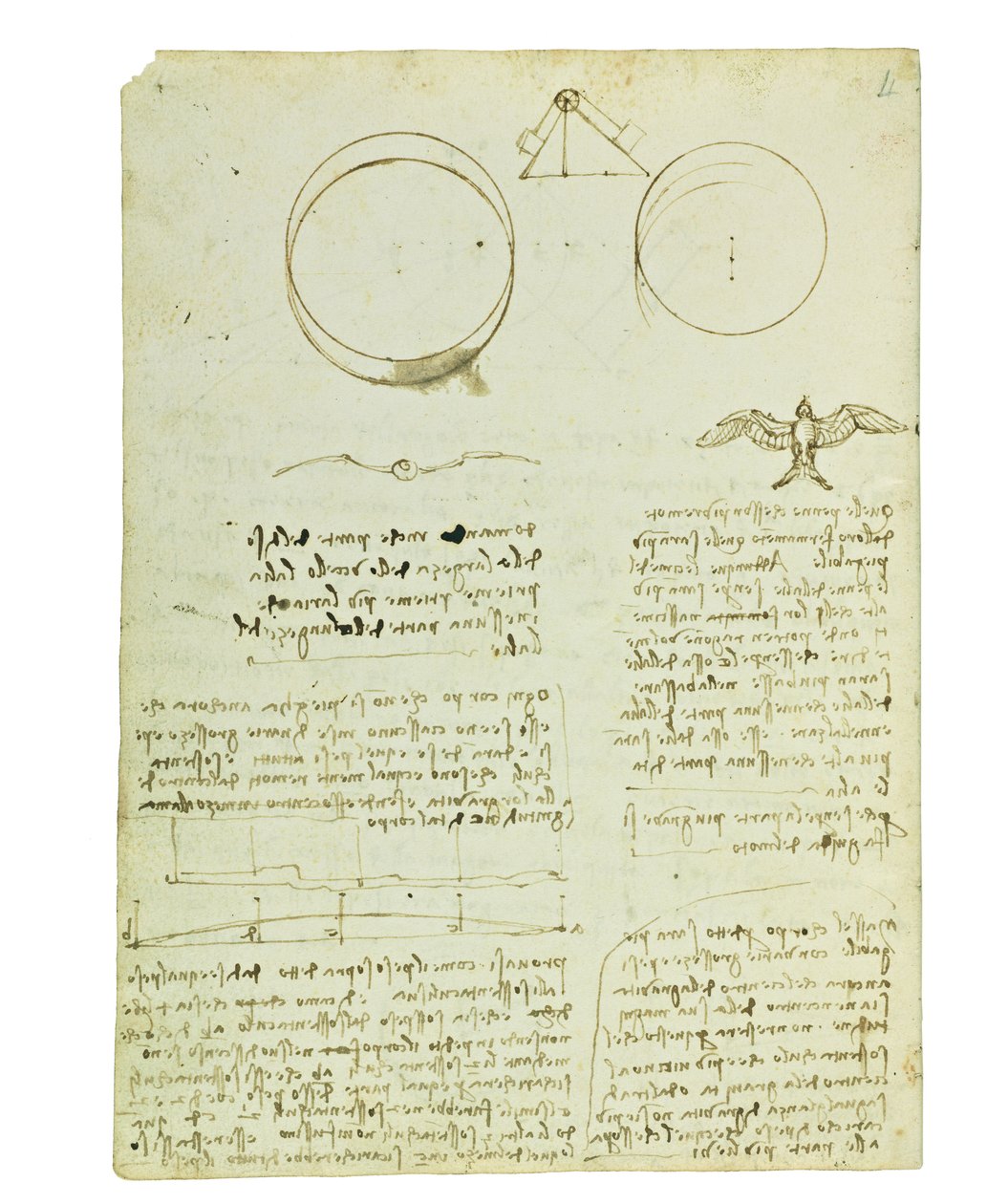 Codex om fugleflyvning, Folio 4 verso af Leonardo da Vinci