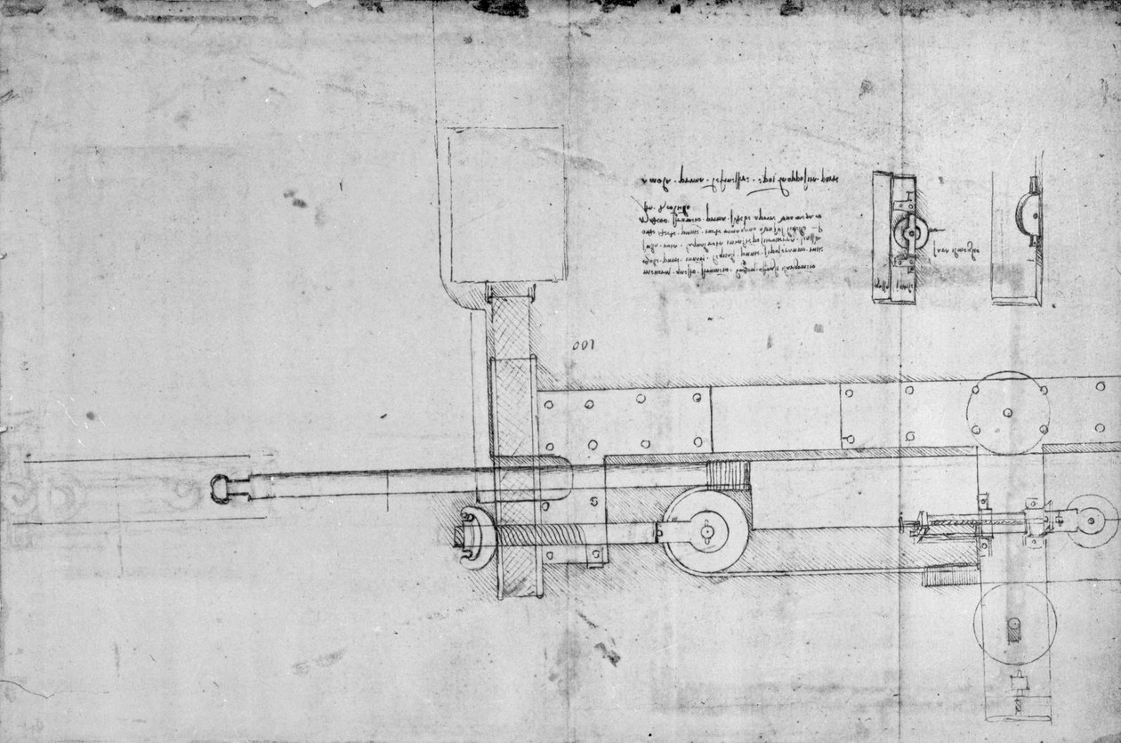 Diagram af en mekanisk bolt (pen og blæk på papir) af Leonardo da Vinci