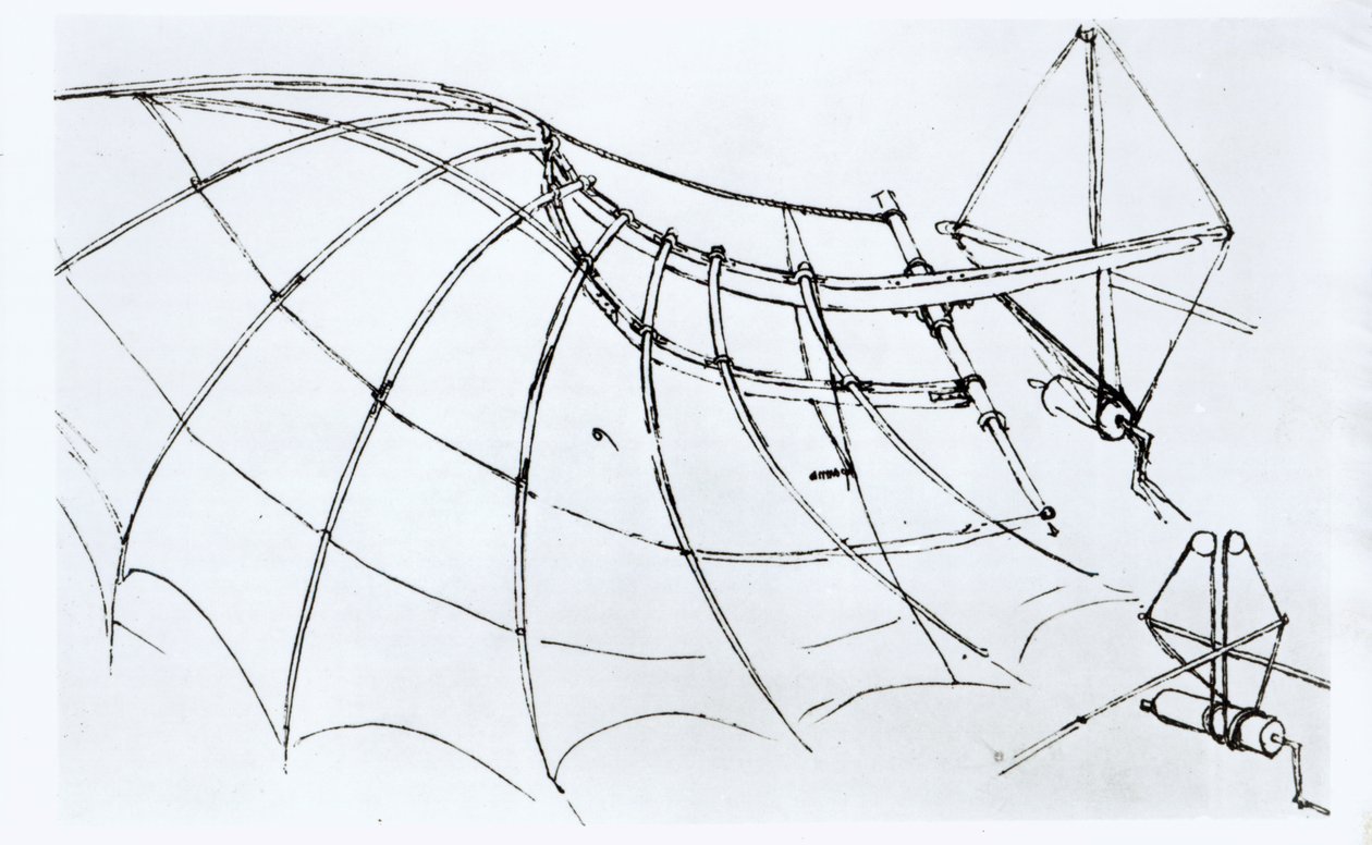 Diagram af en mekanisk vinge, manuskript B, 1488-89 af Leonardo da Vinci