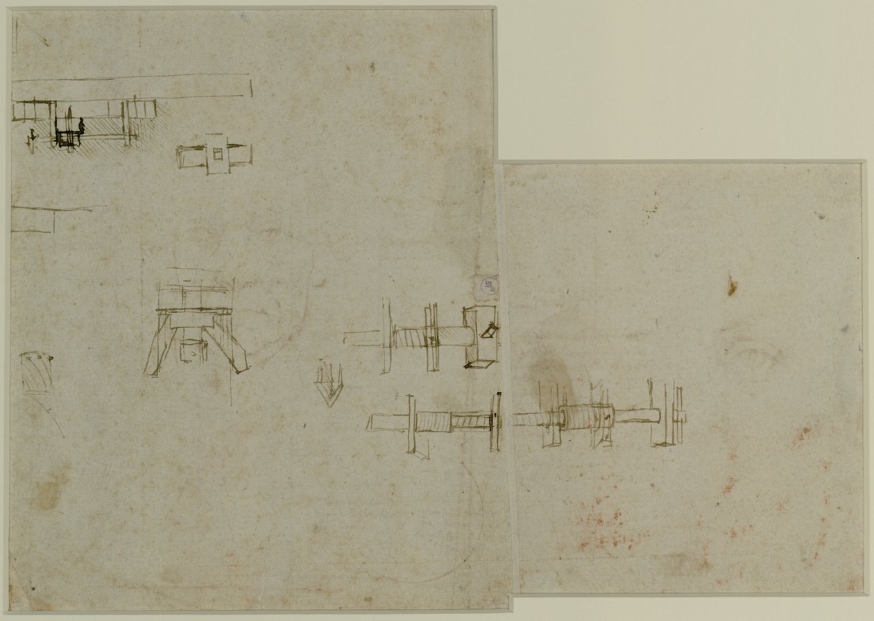 Elementer af en maskine, c. 1489-90 (pen og brunt blæk på papir) af Leonardo da Vinci