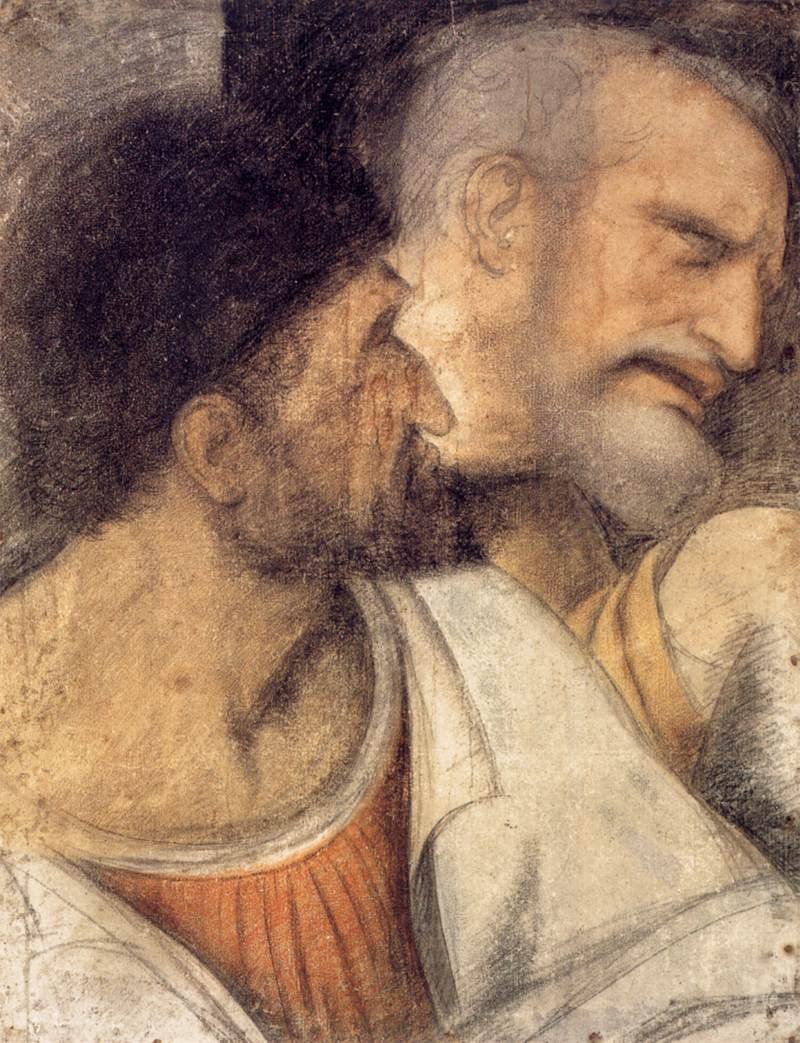 Hoveder for Judas og Peter af Leonardo da Vinci