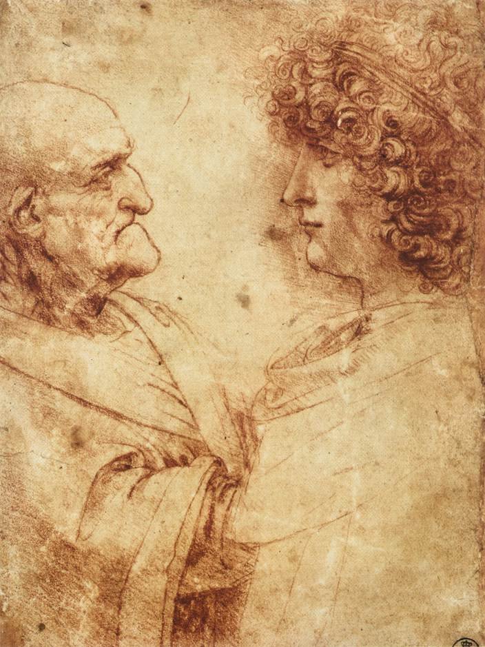 Hoveder på en gammel mand og en ungdom af Leonardo da Vinci