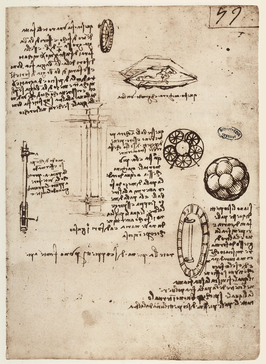 MS B 2173 f.59r, undersøgelse af militære våben, 1488-90 af Leonardo da Vinci