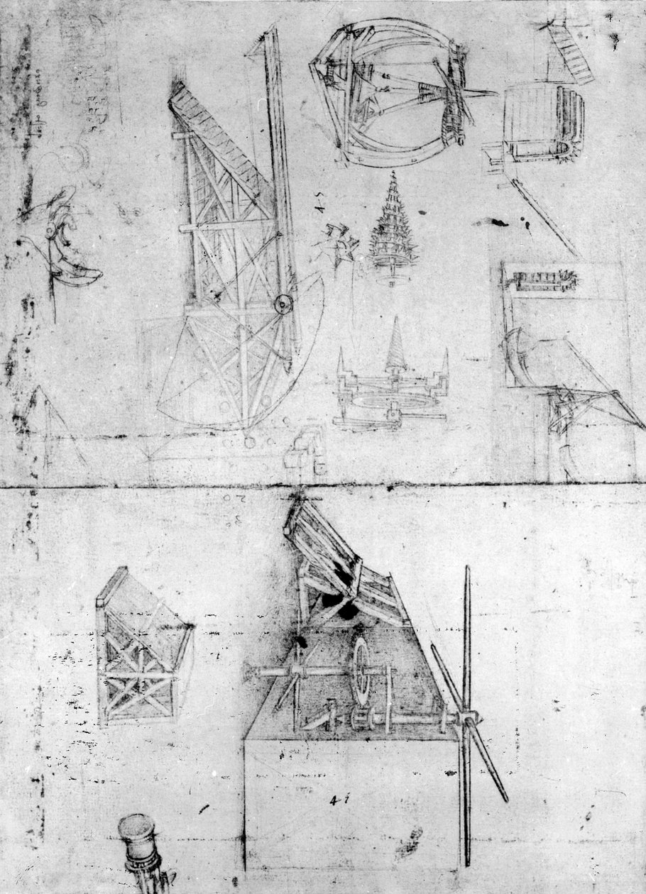 Maskinkonstruktioner, fol. 394v (pen og blæk på papir) af Leonardo da Vinci