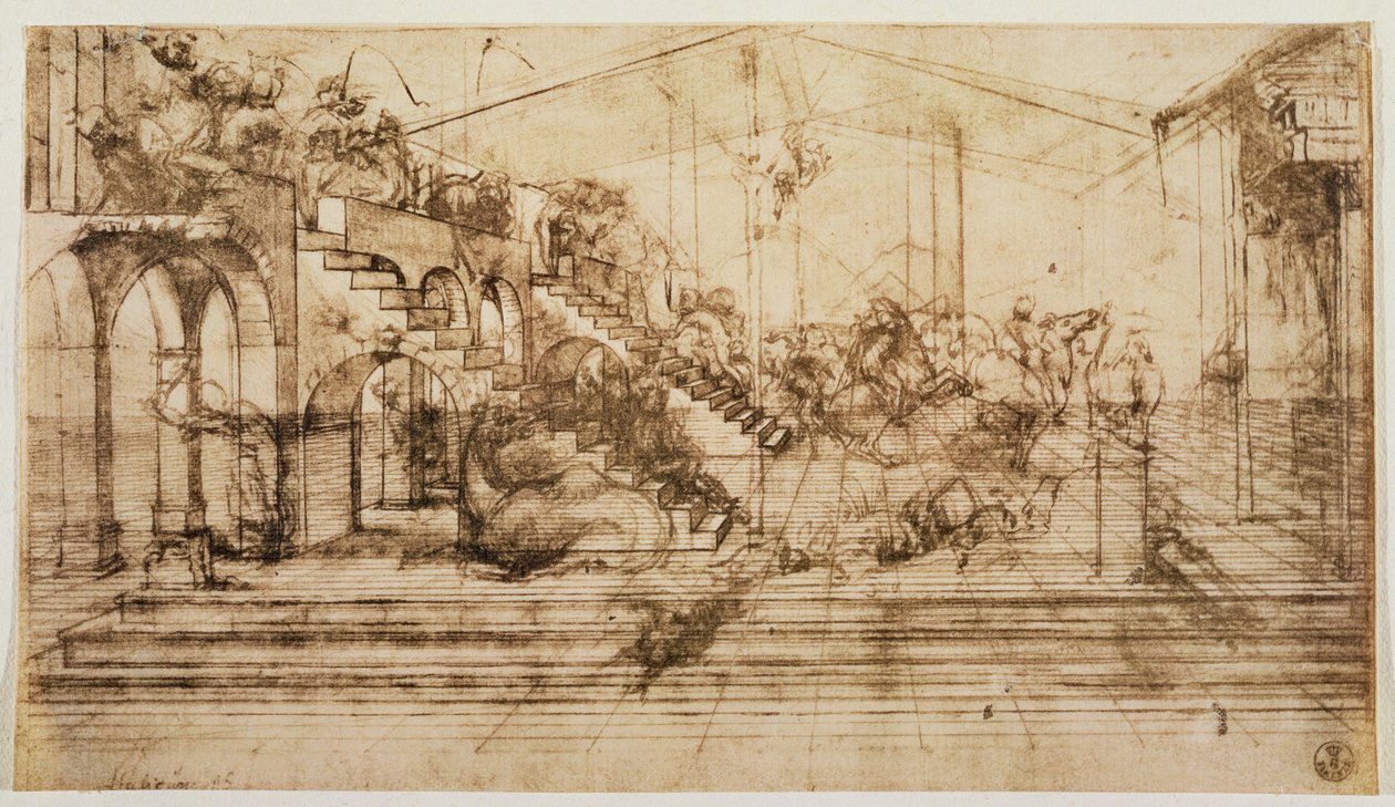 Perspektivstudie til baggrunden for Magiernes tilbedelse (pen og blæk på papir) af Leonardo da Vinci