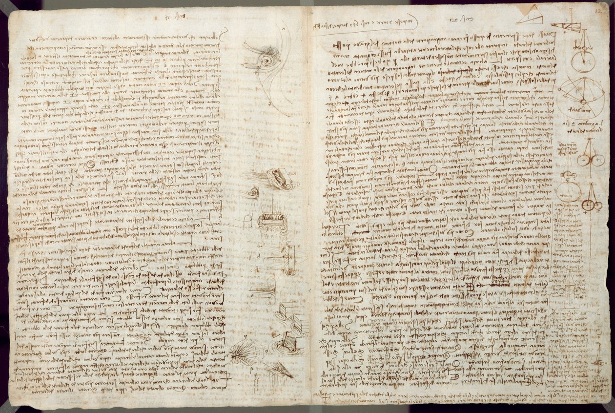 Videnskabelige diagrammer, fra Codex Leicester, 1508-12 (sepia blæk på hørpapir) af Leonardo da Vinci