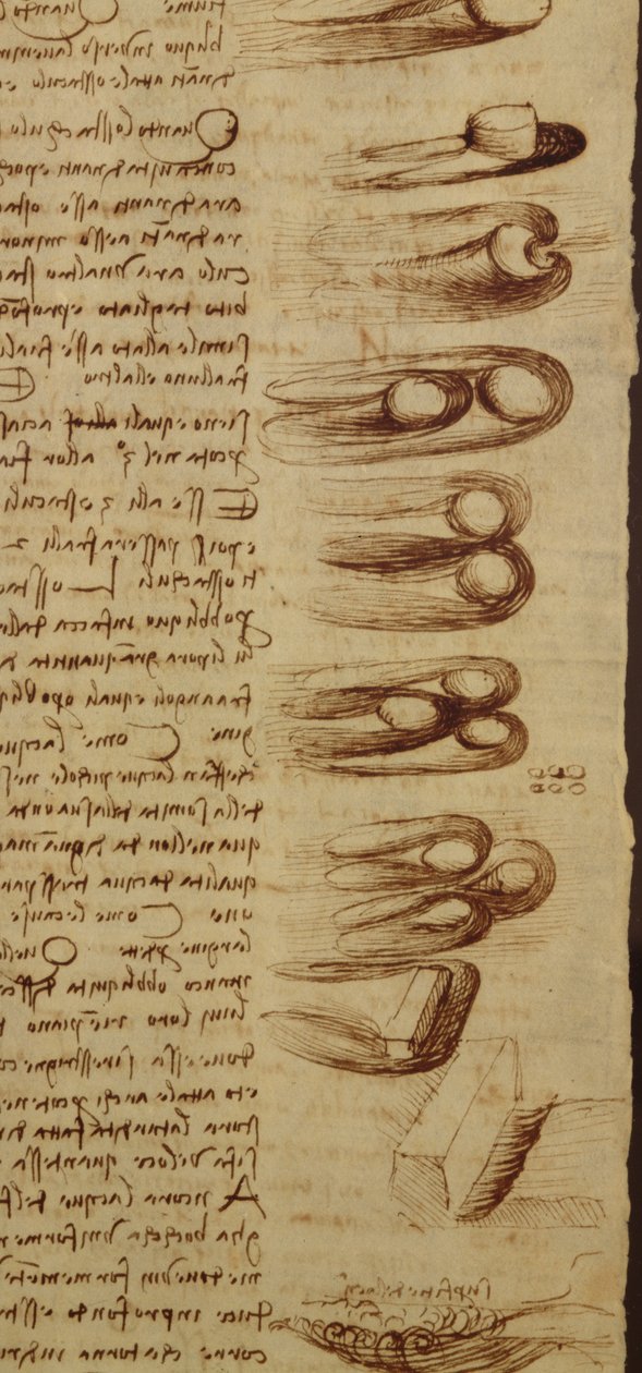 Videnskabelige diagrammer, fra Codex Leicester, 1508-12 sepia blæk på linned papir detalje af 240120 af Leonardo da Vinci