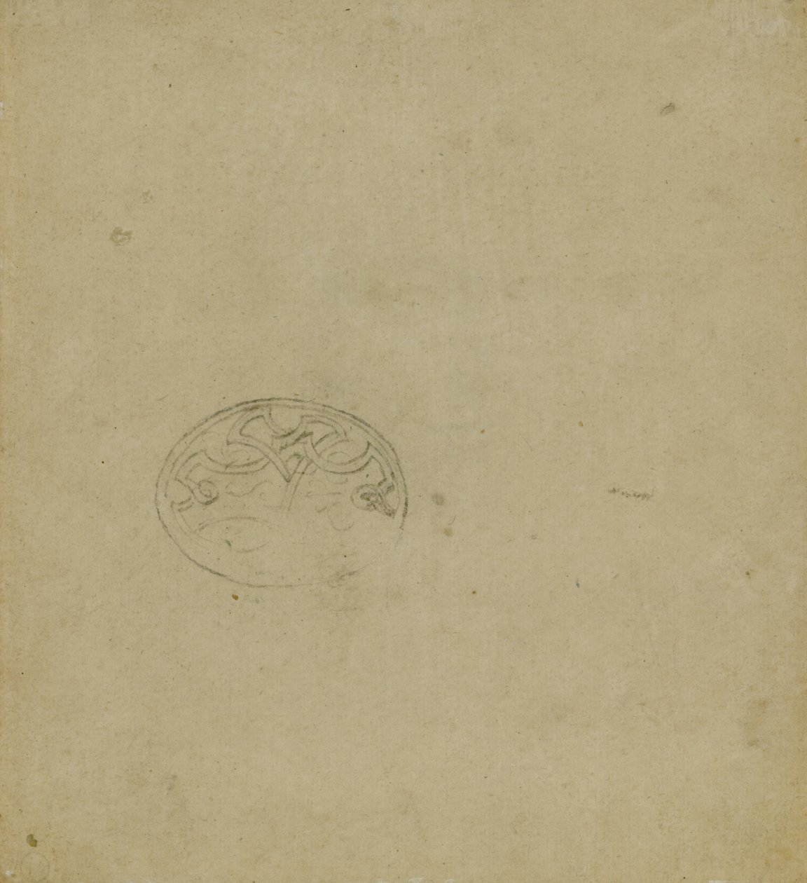 Skitse af ornamentalt motiv inden for oval, ca. 1483-1485? (pen og blæk på lyst okkerfarvet papir) af Leonardo da Vinci