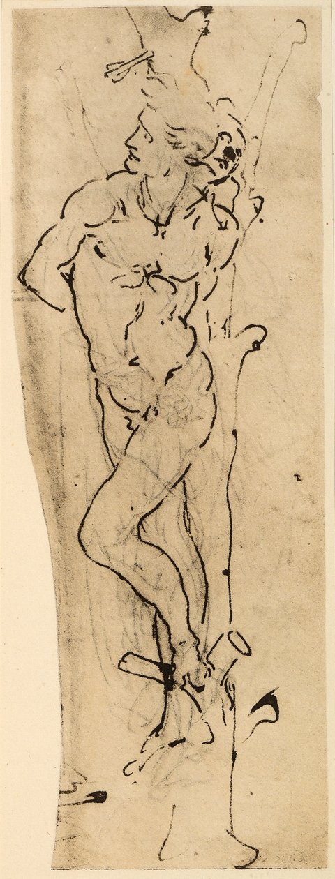 Sankt Sebastian; sølvspids tegning på hvidt papir af Leonardo da Vinci. Kunsthalle, Værelse med tryk og tegninger, Hamborg. af Leonardo da Vinci