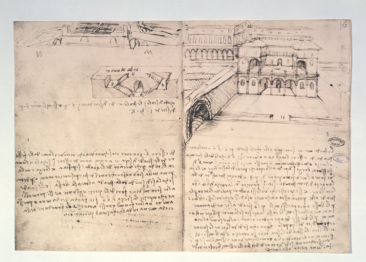 Trappe, fol. 15v, og arkitektonisk skitse til en 