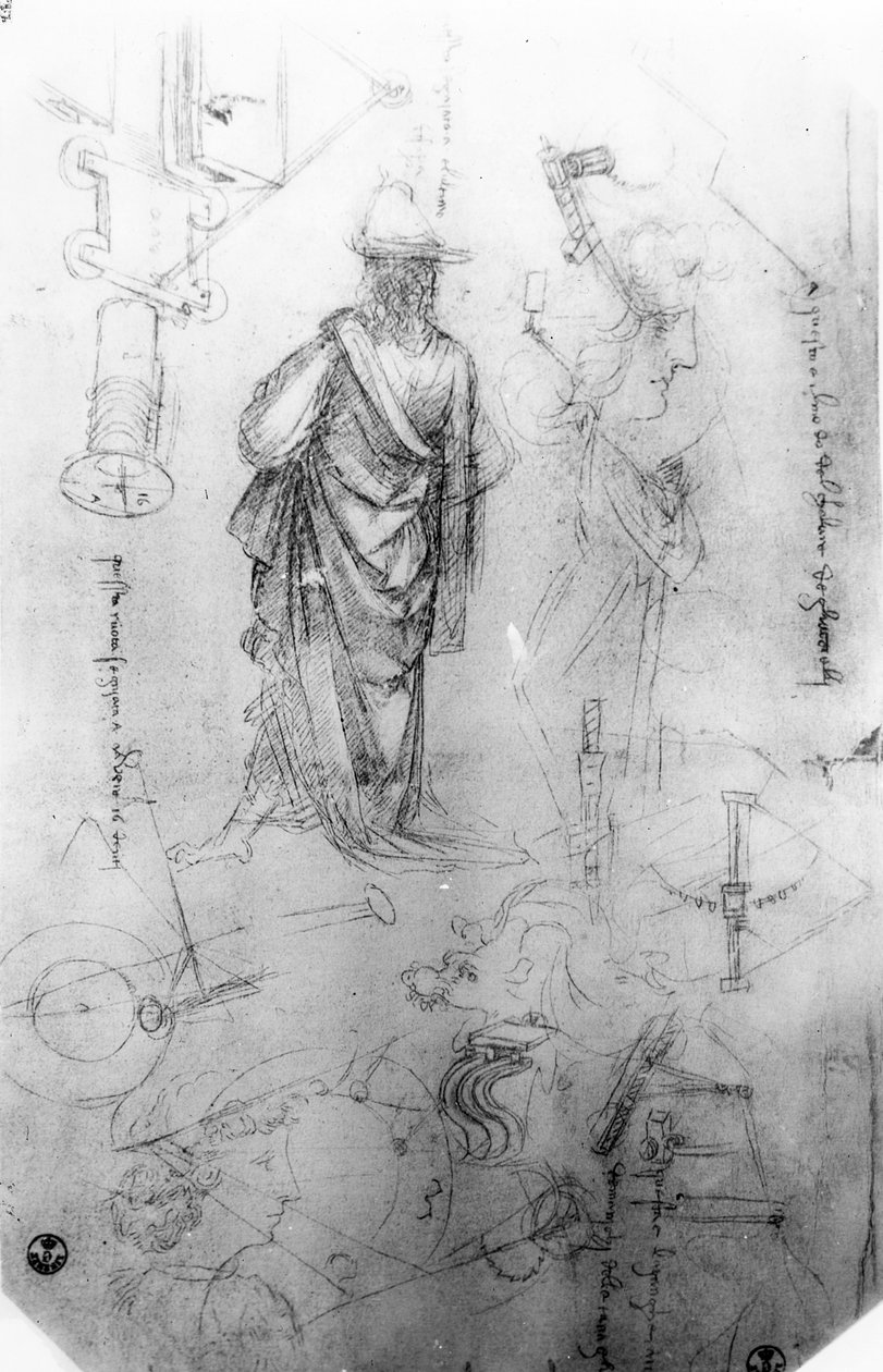Studier (pen og blæk på papir) af Leonardo da Vinci