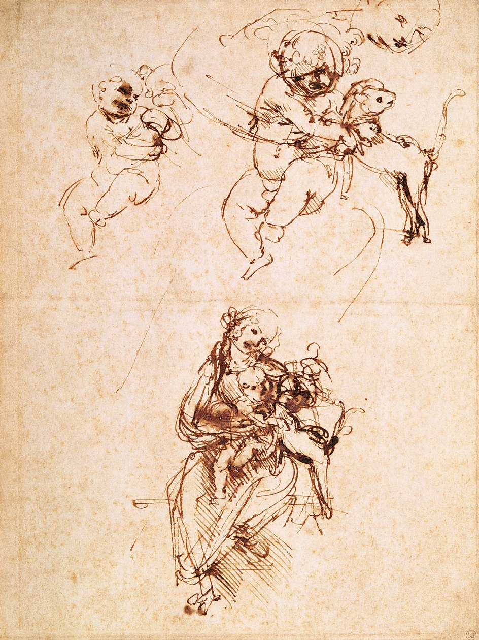 Studier til en madonna med en kat, ca. 1478-80 (pen og blæk på papir) af Leonardo da Vinci