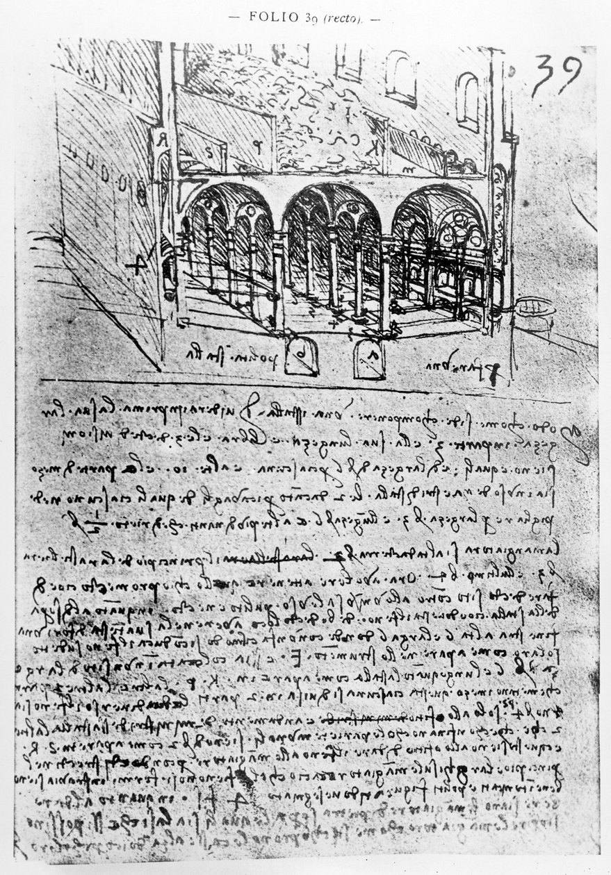 Studier til stalde, Folio 39r, fra Paris Manuscript B 2173, 1487-90 af Leonardo da Vinci