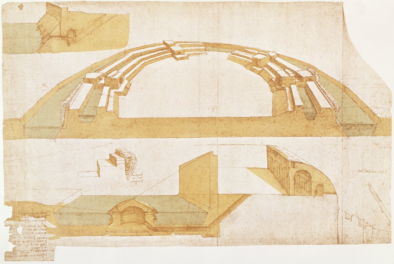 Studie til en fæstning på en polygonal grundplan med en dobbeltgrav, fol. 116r fra Codex Atlanticus, 1504-8 (pen og indisk blæk på papir) af Leonardo da Vinci