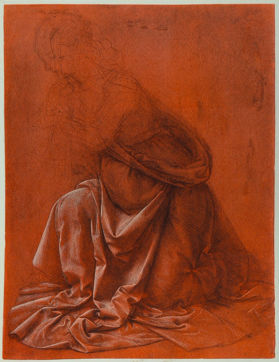 Undersøgelse for folderne i kjolen af en kvindelig figur; sølvspids og vasketegning forhøjet med hvidt på rødt papir, af Leonardo da Vinci. Galleria Nazionale dArte Antica, Palazzo Corsini, Rom af Leonardo da Vinci