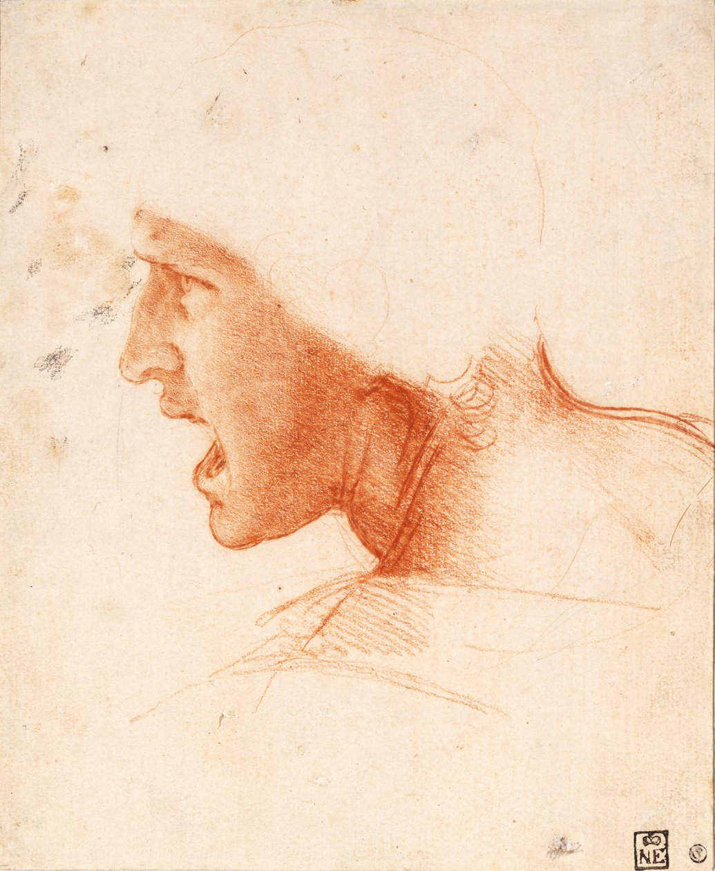 Undersøgelse af et krigers hoved til slaget ved Anghiari af Leonardo da Vinci