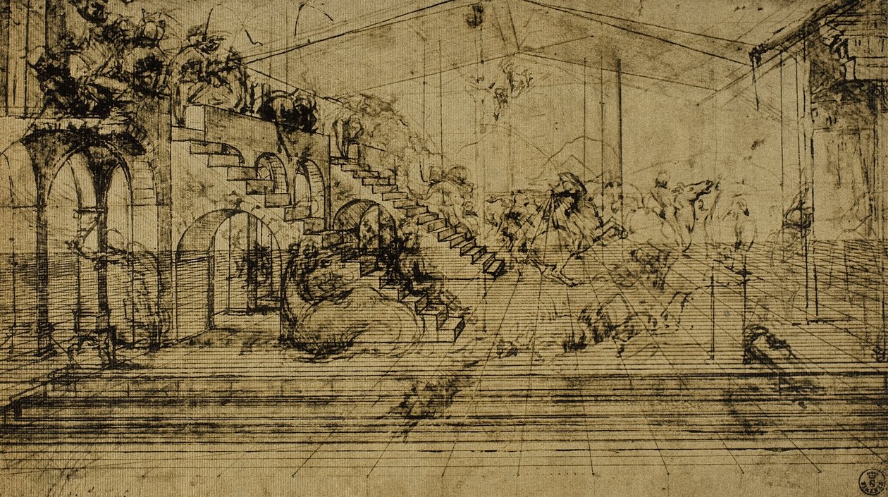 Studie af perspektiv, tegning af Leonardo da Vinci. Kabinet for tegninger og tryk, Uffizi Gallery, Firenze af Leonardo da Vinci
