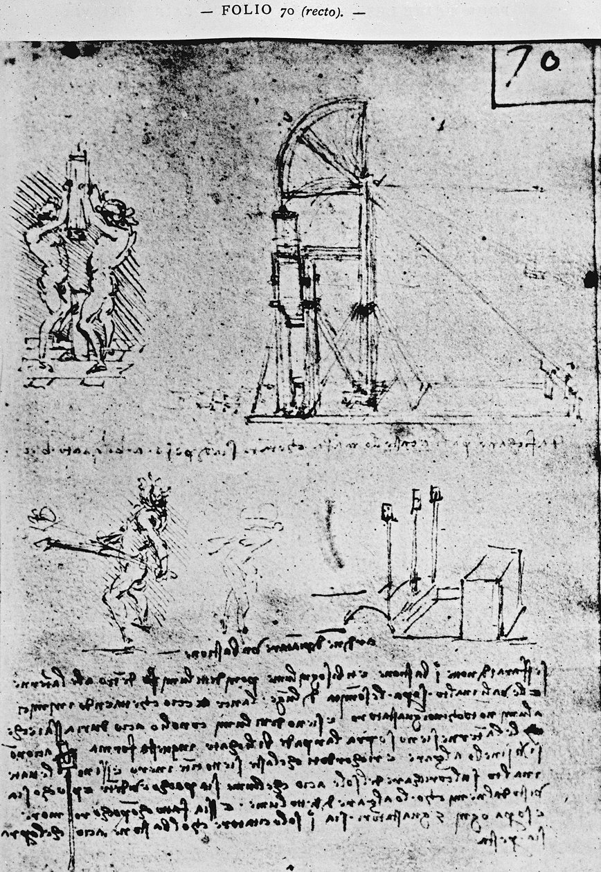 Forslag til hvordan man bygger en bastion om natten, fol. 70r fra Paris Manuskript B, 1488-90 af Leonardo da Vinci