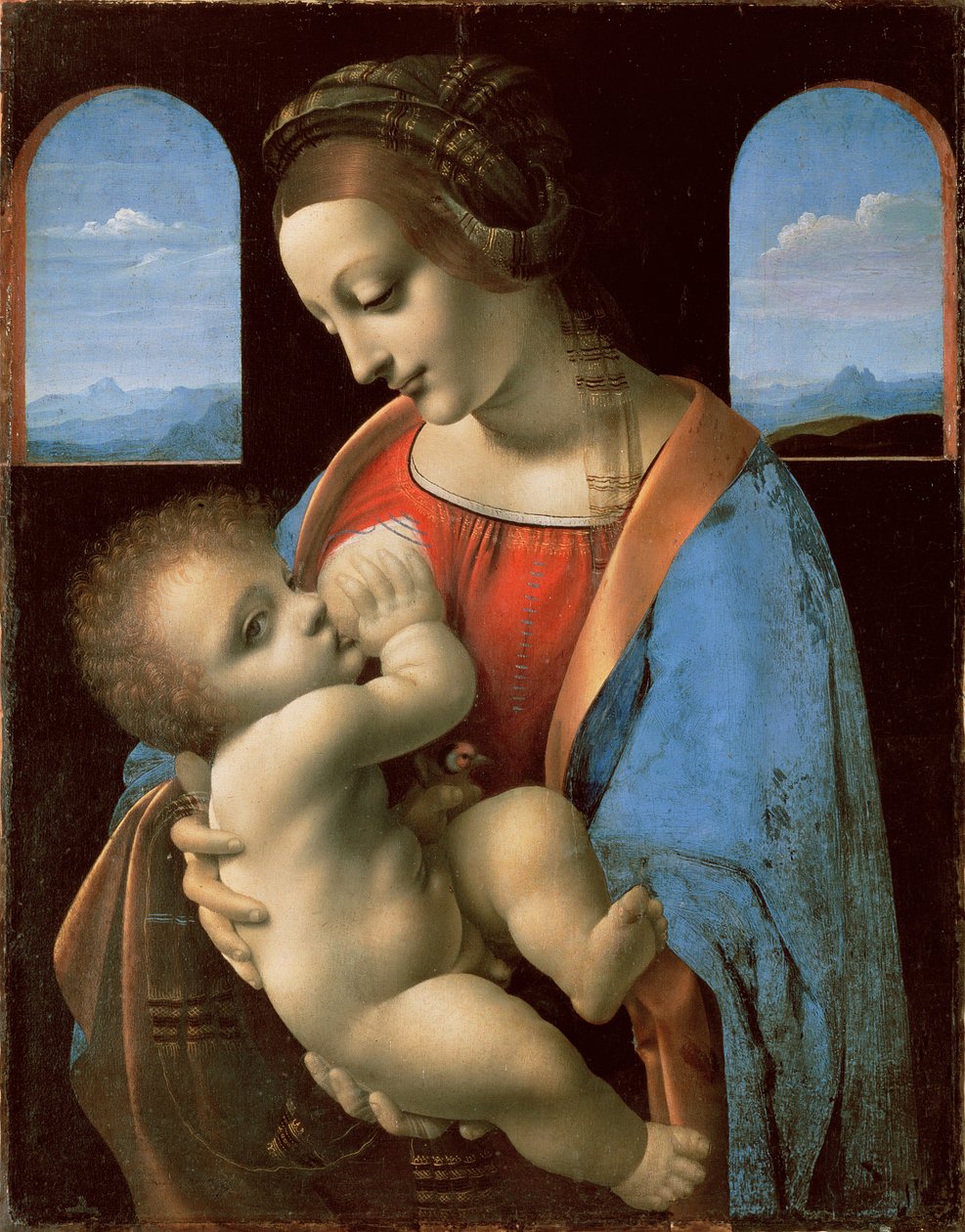 Litta Madonna, ca.1490 (tempera på lærred overført fra panel) af Leonardo da Vinci