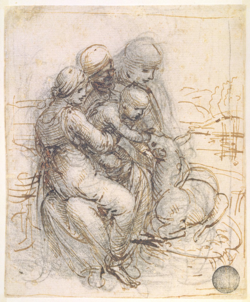 Jomfru og barn med St. Anne, ca. 1501-10 (pen og blæk på papir) af Leonardo da Vinci