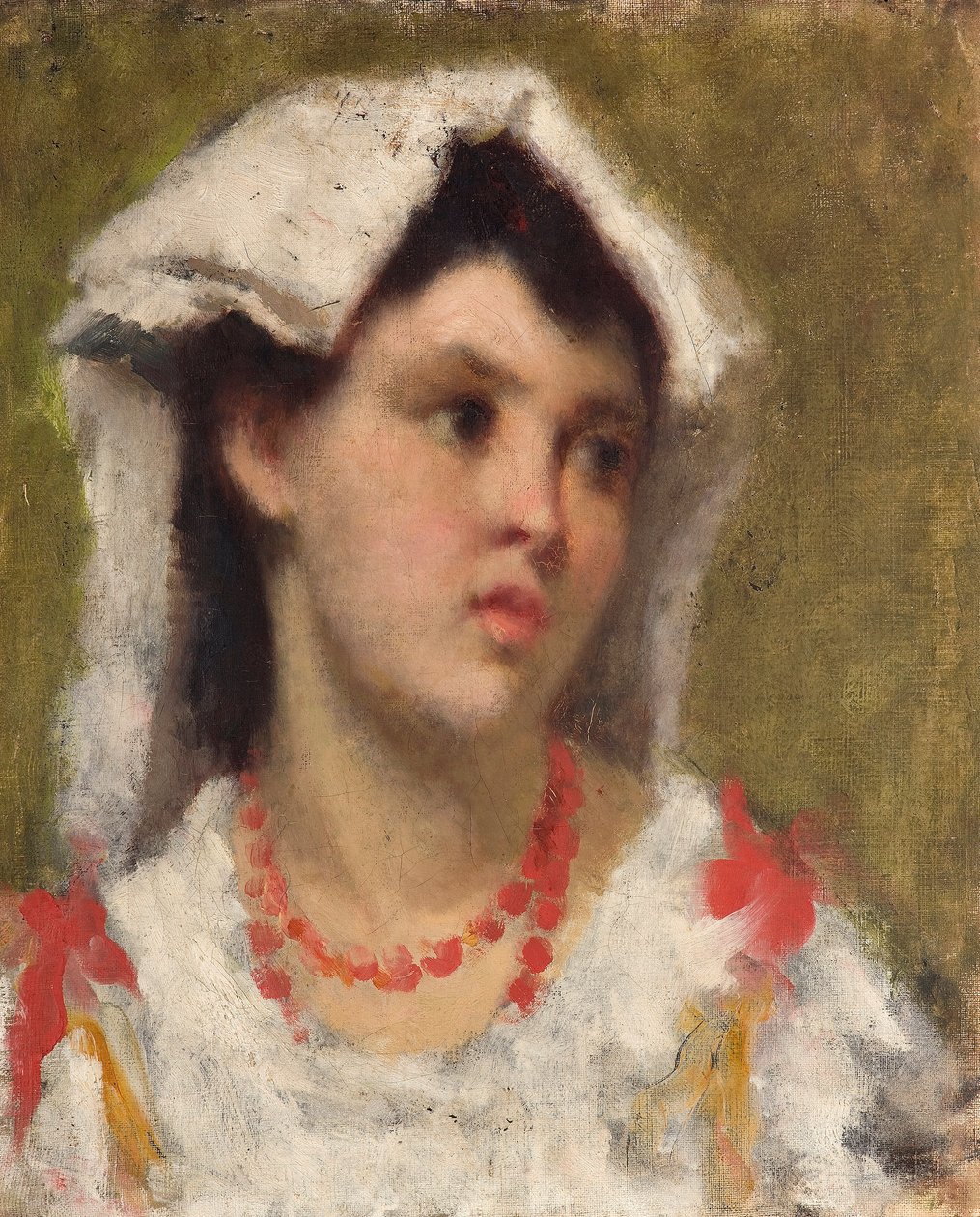 La ciociara Portrait de paysanne de la region de la Ciociaria pres de Rome (Ung dame fra Ciociaria nær Rom) Peinture af Leonardo Bazzaro (1853-1937) Collection privee af Leonardo Bazzaro