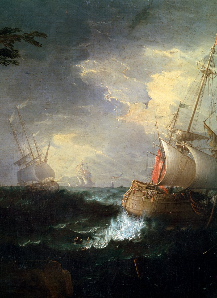 Stormfuldt hav, c1700-1750. Detalje. af Leonardo Coccorante