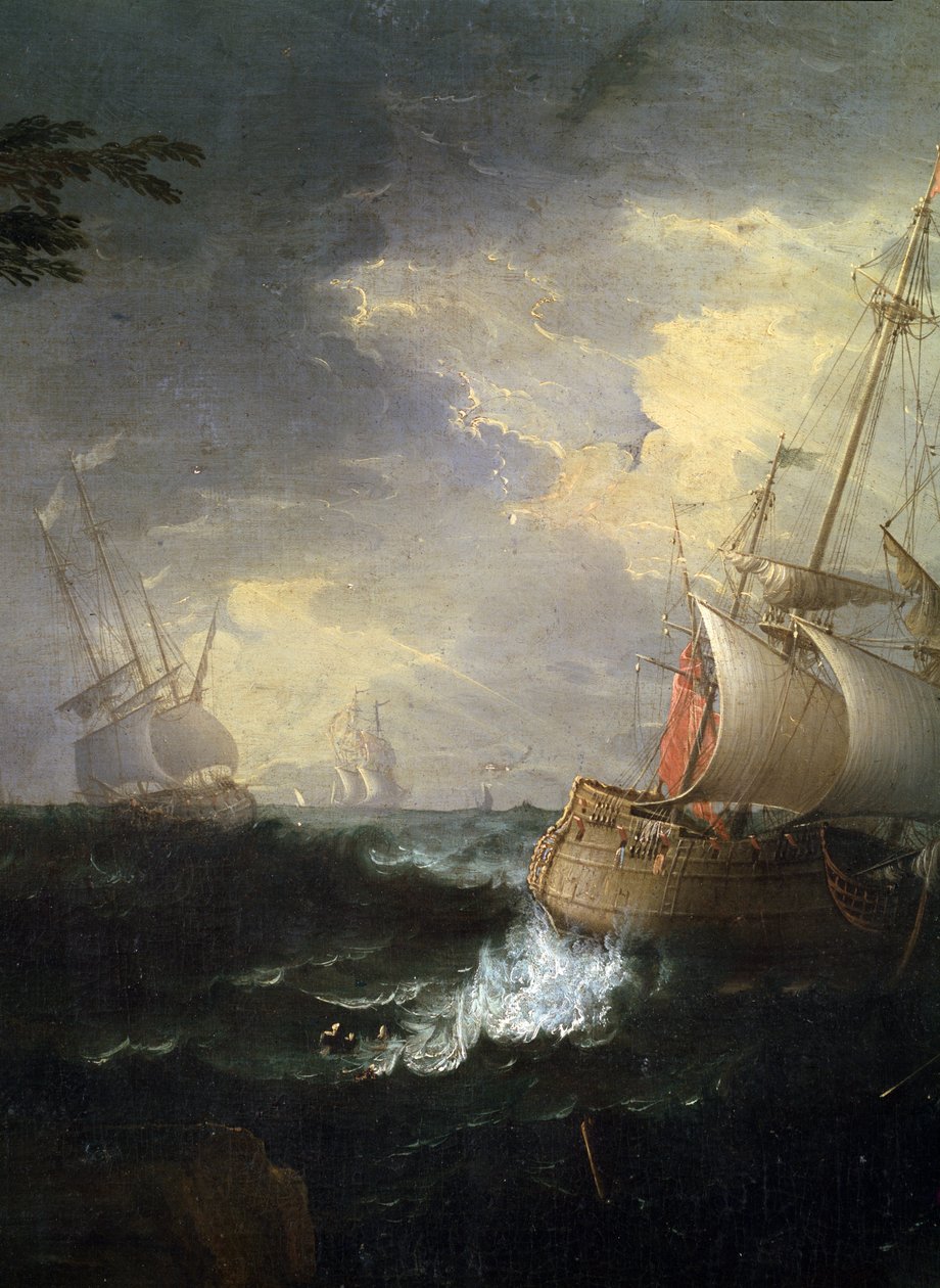 ""tempete en mer"" (stormfuldt hav) Detalje. Peinture de Leonardo Coccorante (1680-1750) 18eme siecle Musee des Beaux Arts de Mikalojus Konstantinas Ciurlionis, Kaunas, Litauen af Leonardo Coccorante