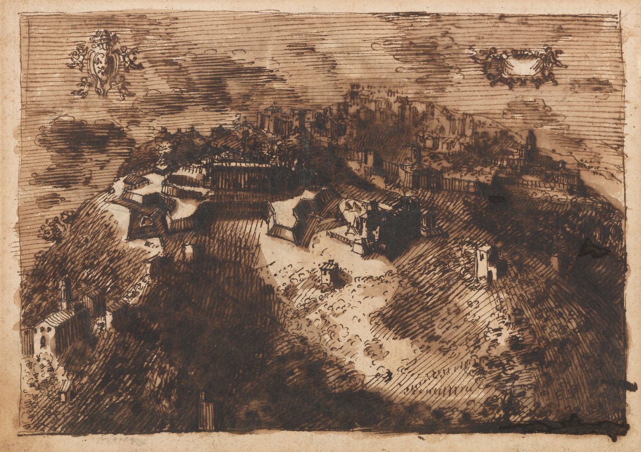 En befæstet by (recto); Et geometrisk design (verso) af Leonardo Scaglia