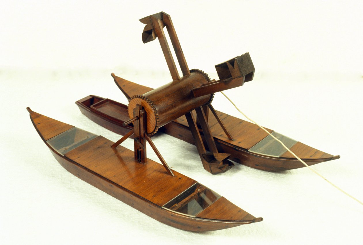 Lagunedrejning, model efter tegning af Leonard de Vinci (Leonardo da Vinci) (1452 - 1519). Museum for Videnskab og Teknologi, Milano. af Leonardo da (after) Vinci
