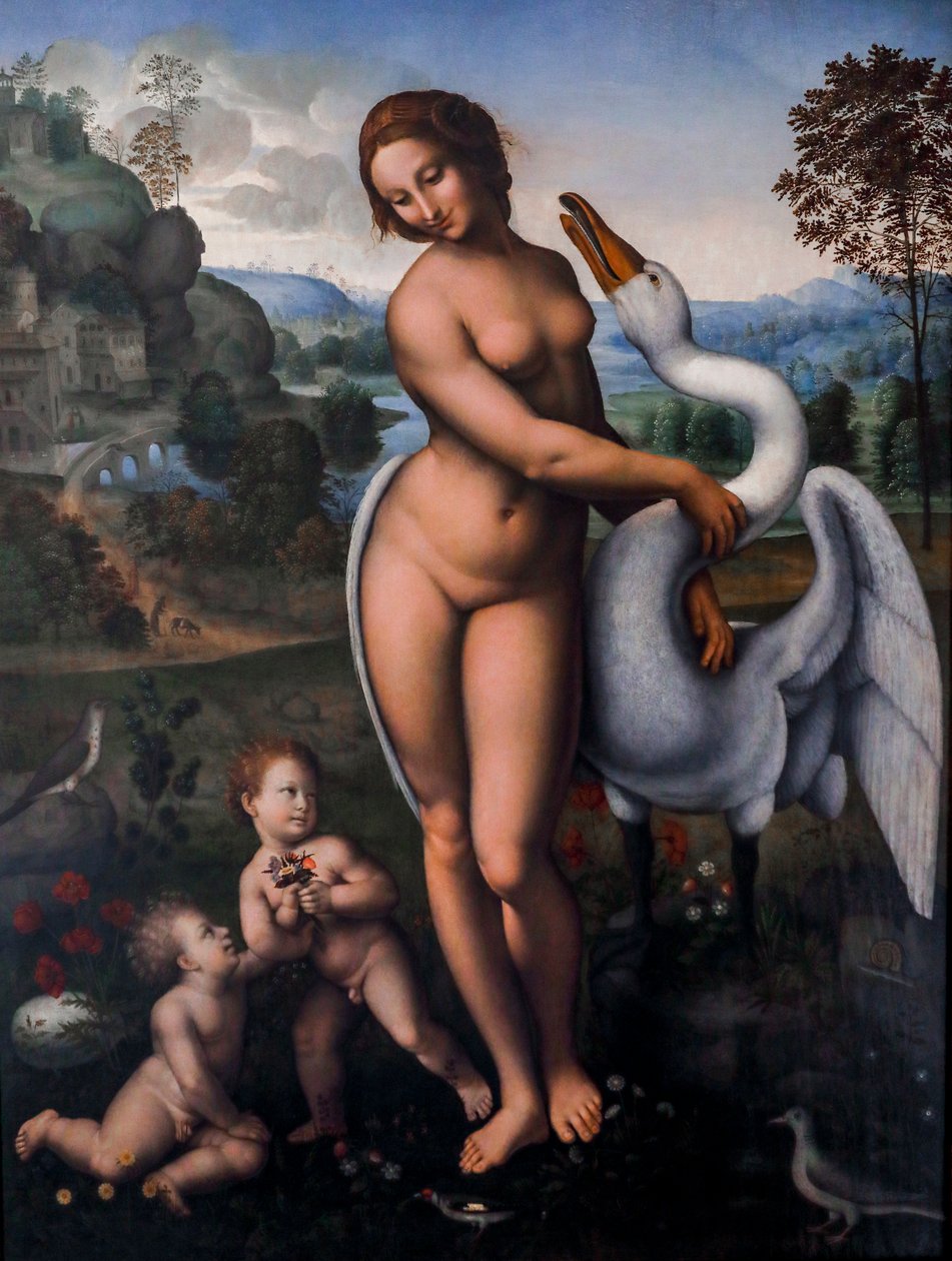 Leda og svanen, Olie på lærred af Leonardo da (after) Vinci